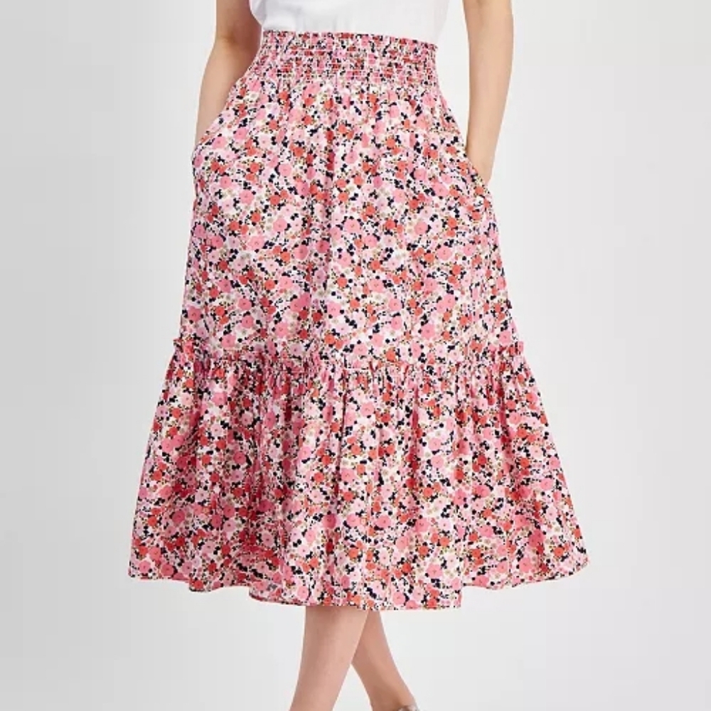 Tommy Hilfiger Pink Floral Tiered Midi Skirt